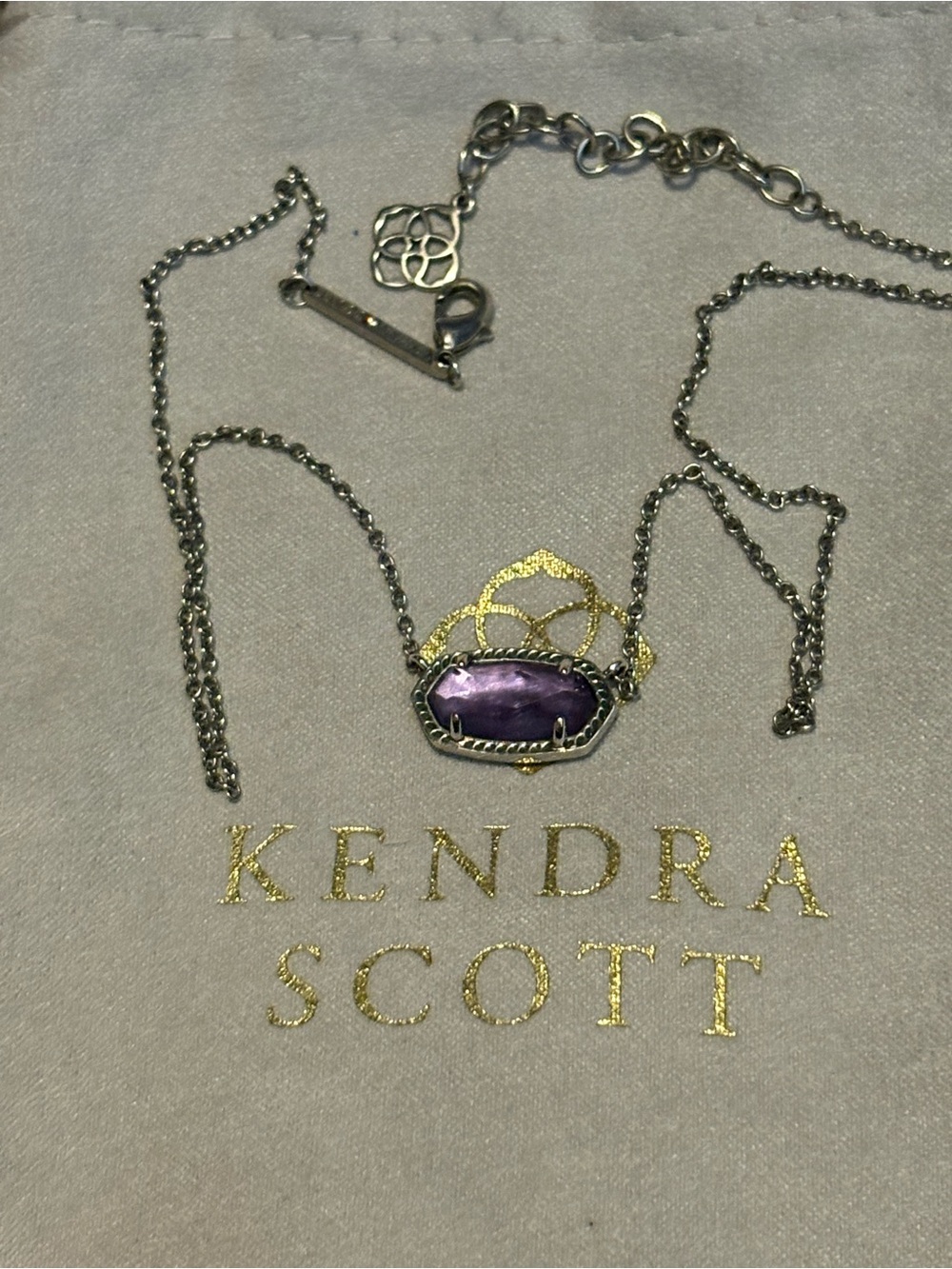 Kendra Scott Elisa Silver Rhodium Necklace with Amethyst Purple Stone